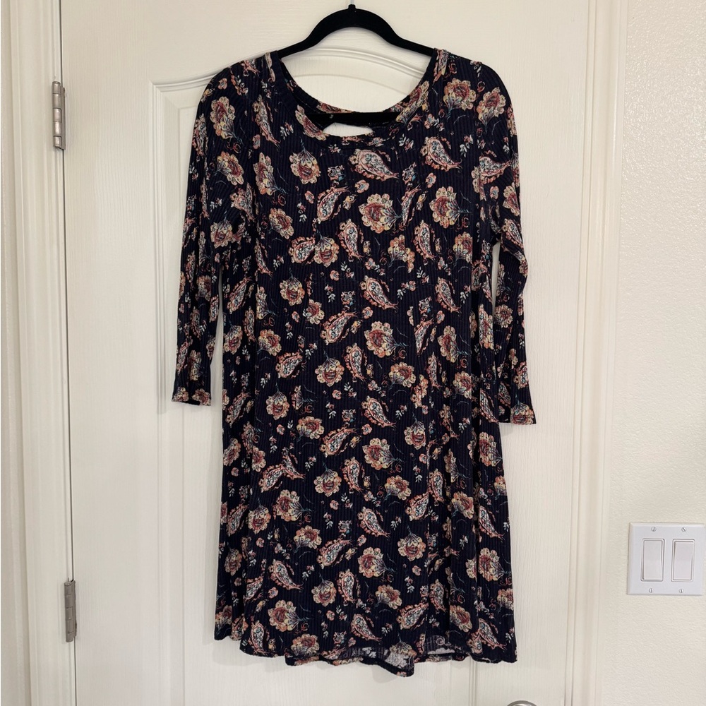 Lush Navy Floral Long Sleeve Dress